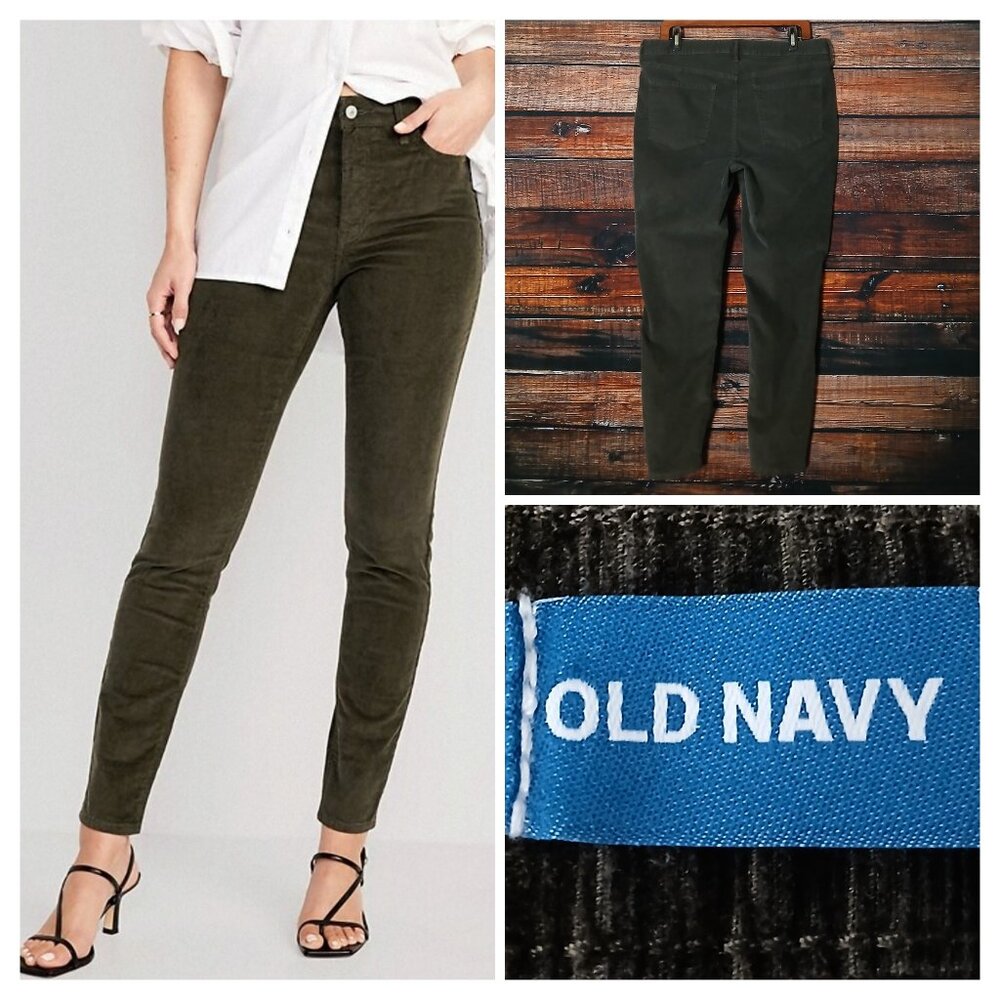 Old Navy Corduroy Pants 16 Petite Rockstar High Rise Skinny Forest Green Stretch